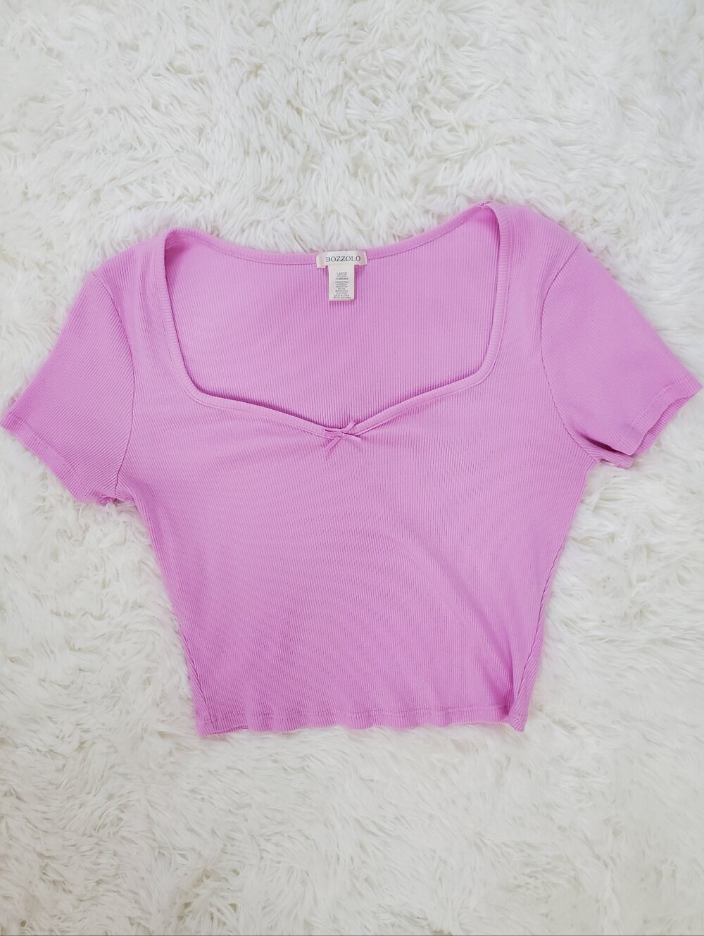 Bozzolo Size L Short Sleeve Pink Ribbed Sweetheart Crop Top